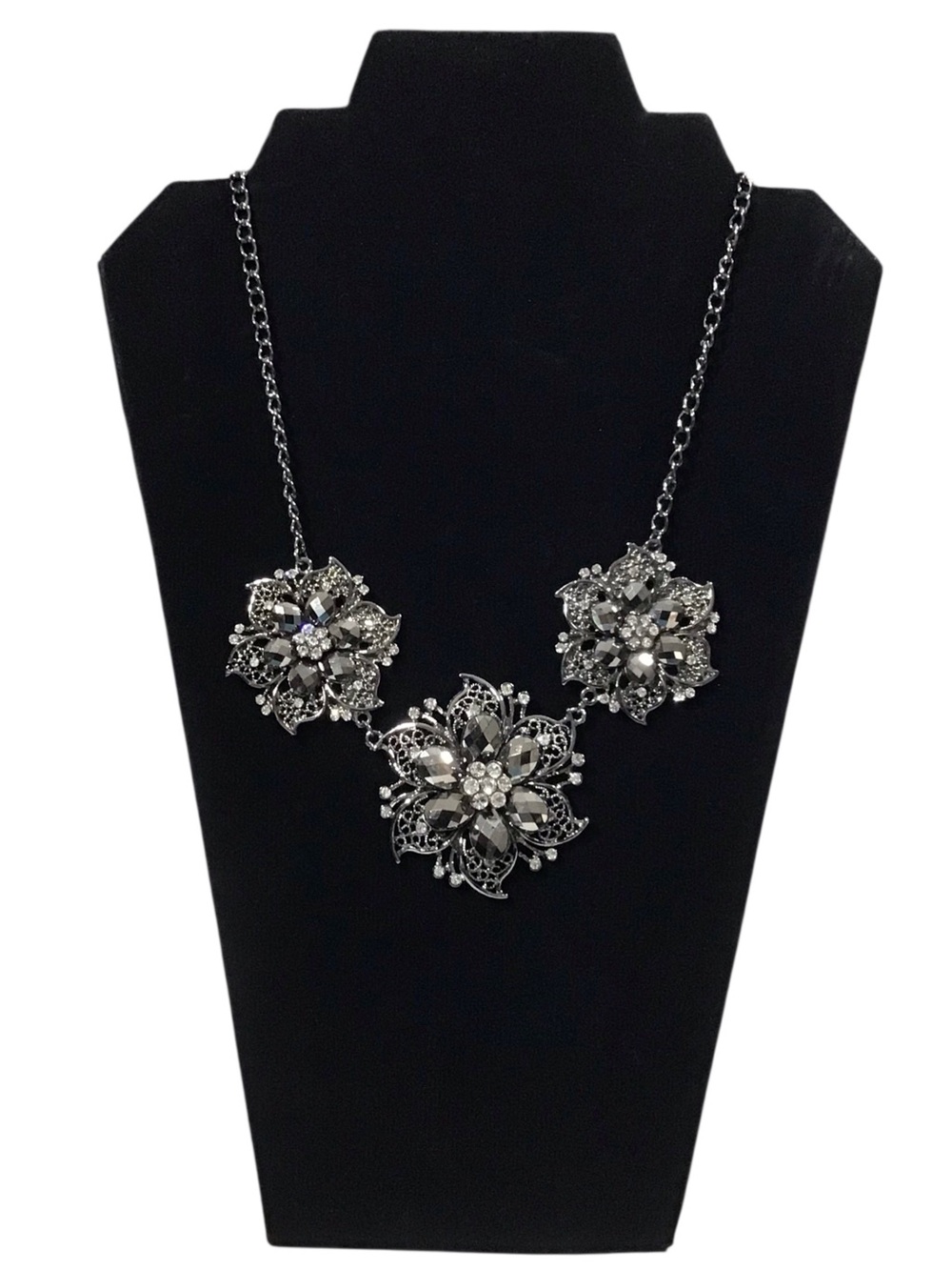Floral Statement Necklace Silver Tone Women Fashion Jewelry